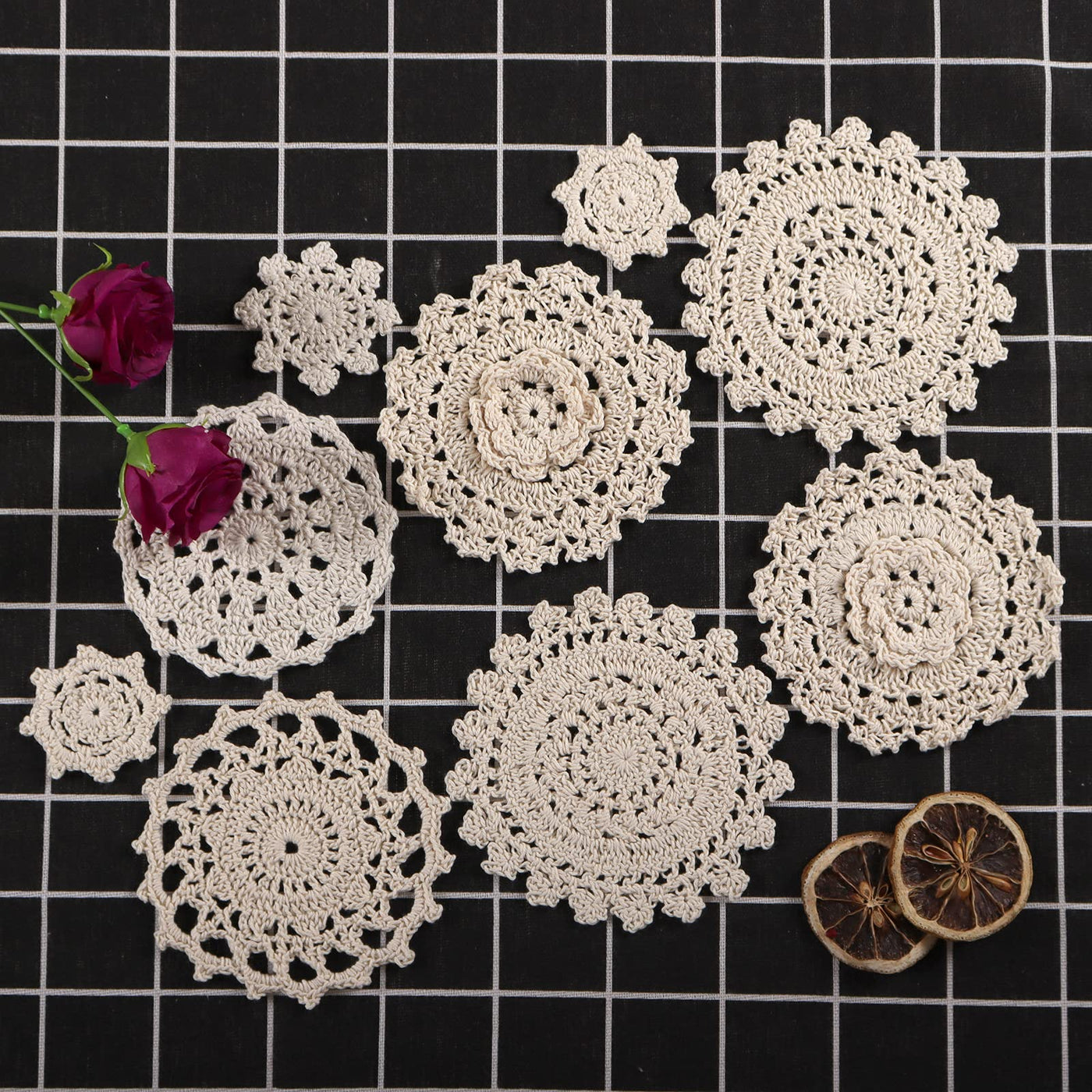 MINDPLUS Set of 24 Hand Crochet Doilies Cotton Crocheted Lace Doilies 2-7  Inches Round White Vintage (24pcs White)