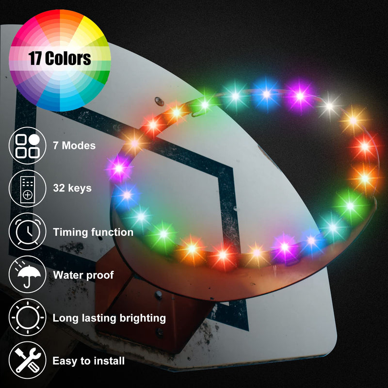 [Australia - AusPower] - LED Basketball Hoop Light, Remote Control Light Up Basketball Hoop Waterproof Basketball Rim LED Light 17 Color and 7 Lighting Modes Basketball Gift for Kids Adults, Bright to Play at Night Outdoors 