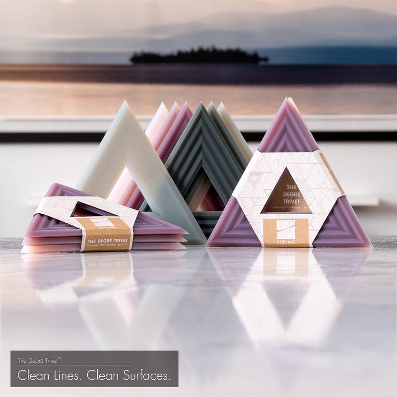 [Australia - AusPower] - Set of 3 Potholders (Plum Medley) Degrē Trivets by LINE+ARC. Potholder, 10mm Thick & Heat Resistant to 500F. 100% Food-Grade Silicone, Dishwasher Safe, Stain-Resistant. Modern Geometric Mid Century 