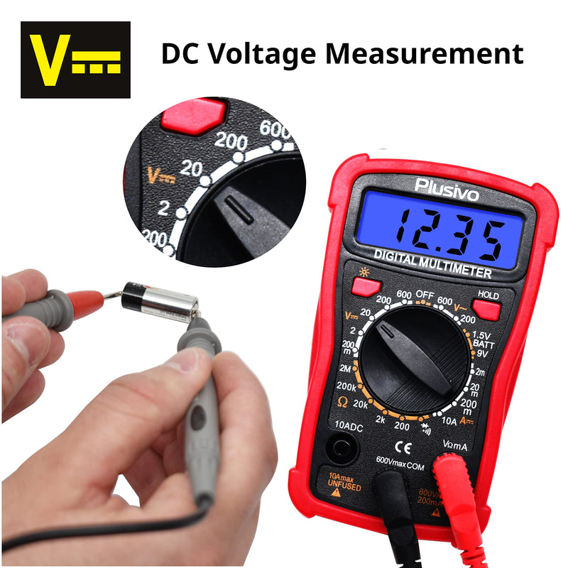[Australia - AusPower] - Digital Multimeter AC DC Voltmeter Ohm Volt Amp Tester Continuity, Battery and Diode Multi Tester with Set of Test Leads, Probes, Test Clips, Dupont Wires, Crocodile Clips, Wire Stripper from Plusivo 
