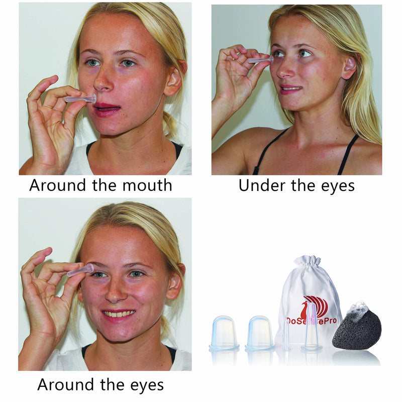 [Australia - AusPower] - Facial Cupping Set Anti Aging - Face and Body Relaxation Gift - Natural Face Lift by DoSensePro - Improve Face, Eyes and Neck Skin Wrinkles + Bonus Konjac Sponge - Anti Cellulite Cupping Therapy Set (2L 1M 1S) 5 Piece Set 