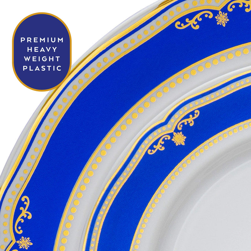 [Australia - AusPower] - [40 Count - 6" Plates] Laura Stein Designer Tableware Premium Heavyweight Plastic White Dessert Plate With Blue & Gold Border Plastic Party & Wedding Plate Cobalt Blue Series Disposable Dishes 40 6'' INCH PLATES 