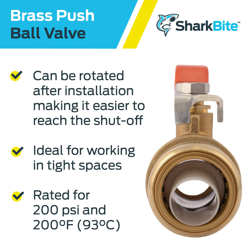 [Australia - AusPower] - SharkBite 1 Inch Ball Valve, Push to Connect Brass Fitting, Water Shut Off, PEX Pipe, Copper, CPVC, PE-RT, HDPE, 22223-0000LFA 1 in. 