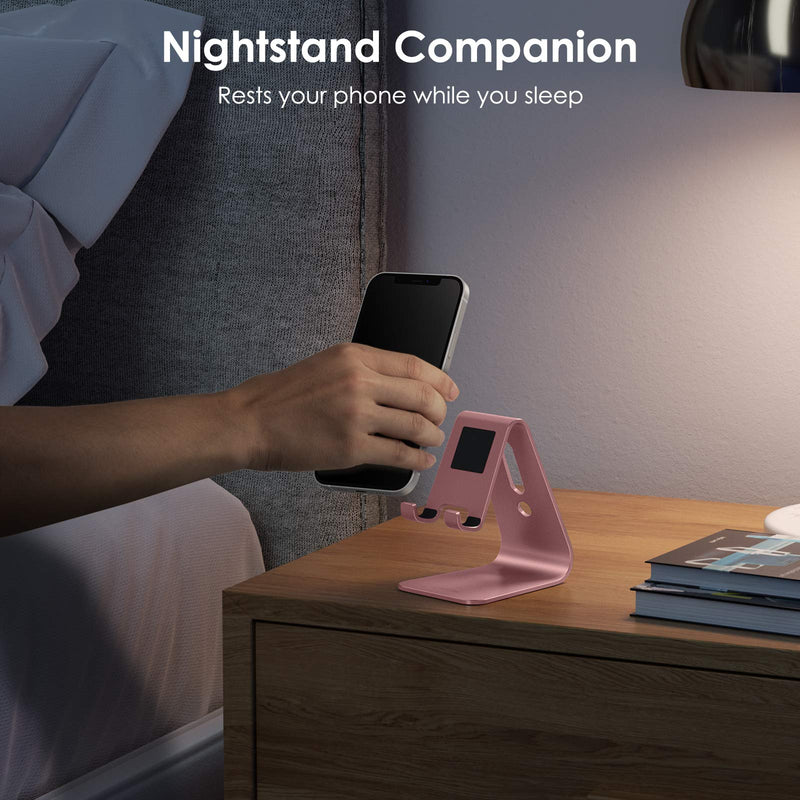 [Australia - AusPower] - Upgraded Aluminum Cell Phone Stand, OMOTON C1 Durable Cellphone Dock with Protective Pads, Smart Stand Designed for iPhone 11 Pro Max XR XS 8 Plus 7 SE, iPad Mini, Android Phones, Rose Gold 