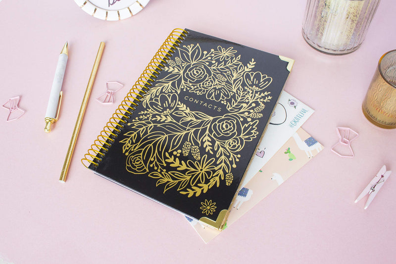 [Australia - AusPower] - bloom daily planners New Hardcover Contacts Address & Password Book - Alphabetical Organizer with Tabs - 6” x 8.25" - Black & Gold Embroidery 