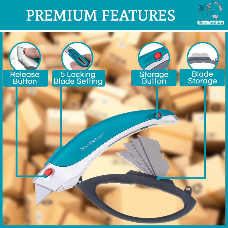 [Australia - AusPower] - Box Cutter Retractable Utility Knife - Heavy Duty Box Cutter Knife Cardboard Cutter - Box Opener Razor Blades Utility Knife - Box Knife Carpet Cutter with 5 Sharp Blades Blue 