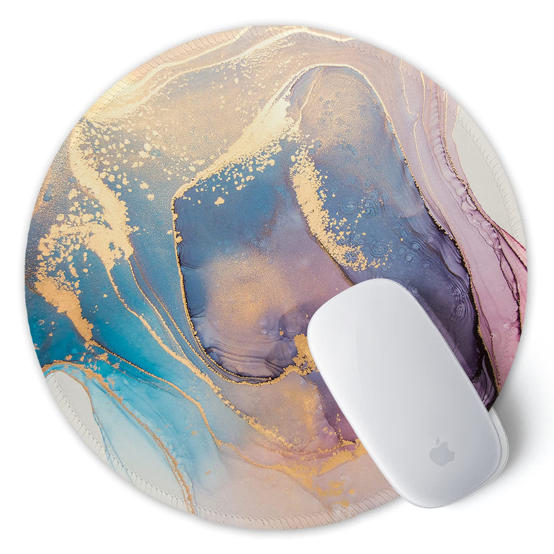[Australia - AusPower] - ITNRSIIET [20% Larger] Mouse Pad with Stitched Edge Premium-Textured Mouse Mat Waterproof Non-Slip Rubber Base Round Mousepad for Laptop PC Office 8.7×8.7×0.12 inches, Abstract Marble Texture 