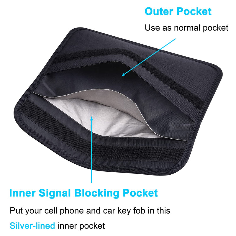 [Australia - AusPower] - Faraday Bag, Wisdompro 9.5 x 5.5 Inch RFID Signal Blocking Bag Shielding Pouch Case for Cell Phone Privacy Protection and Car Key FOB Anti-Tracking, Anti-Spying Case Blocker - Large Black (9.5 x 5.5) 9.5 x 5.5 inches 