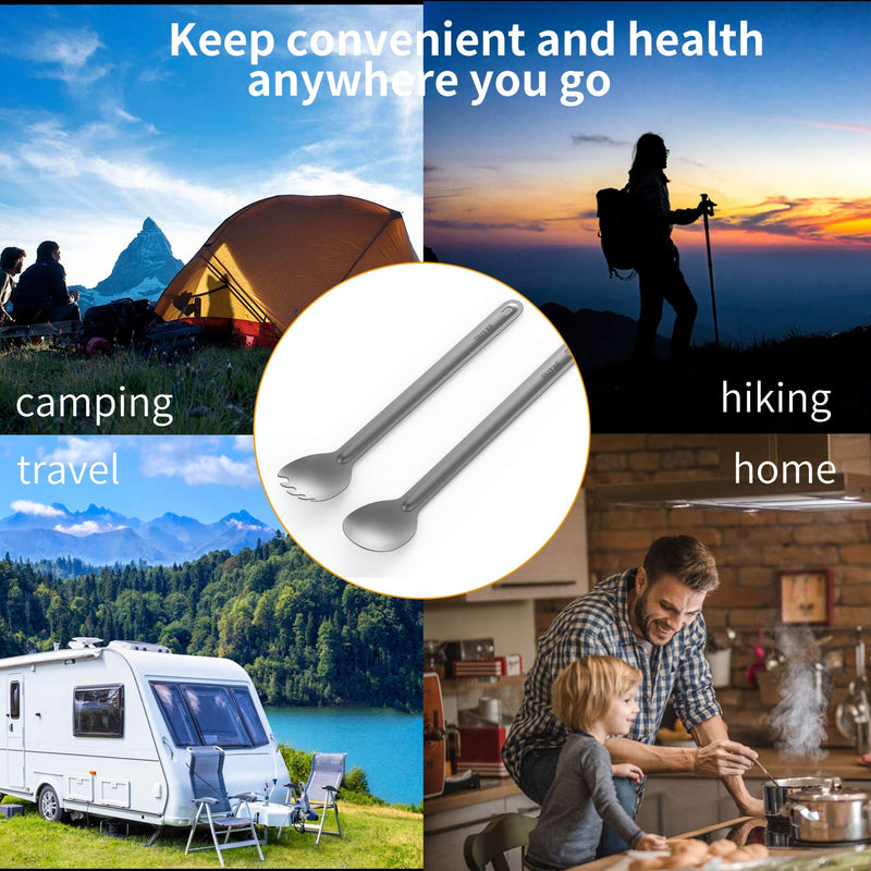 [Australia - AusPower] - OUTXE Titanium Long Handle Spork and Spoon, 8.7-Inch Soup Spoon, Camping Spork and Spoon, Eco-Friendly Coffee Spoon, Spork and Spoon Set #1 Titanium 