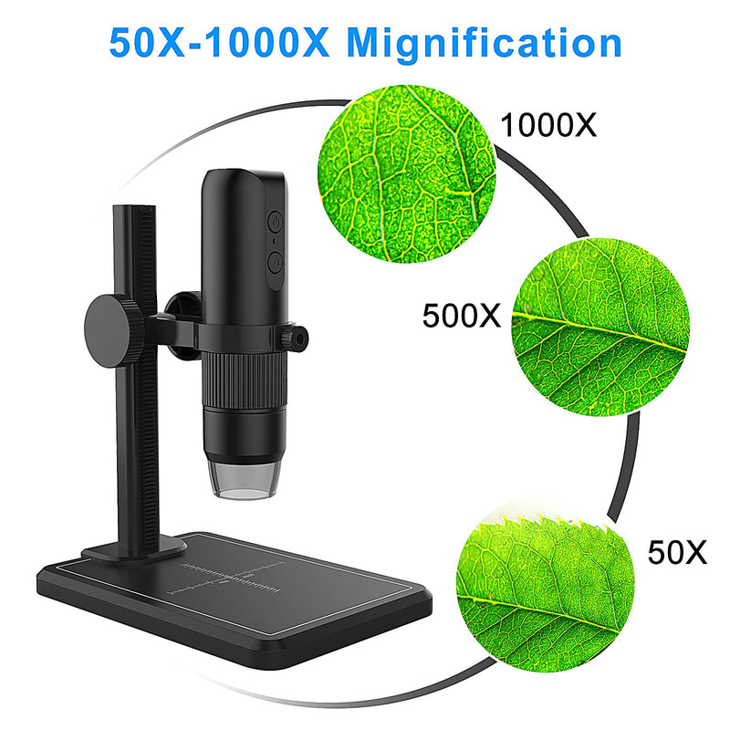 [Australia - AusPower] - Leipan Wireless USB Digital Microscope Handheld 1080P HD Camera 1000X Mignification Built-in Bracket Compatible with Android,iOS,Windows,Mac and Tablet Black 