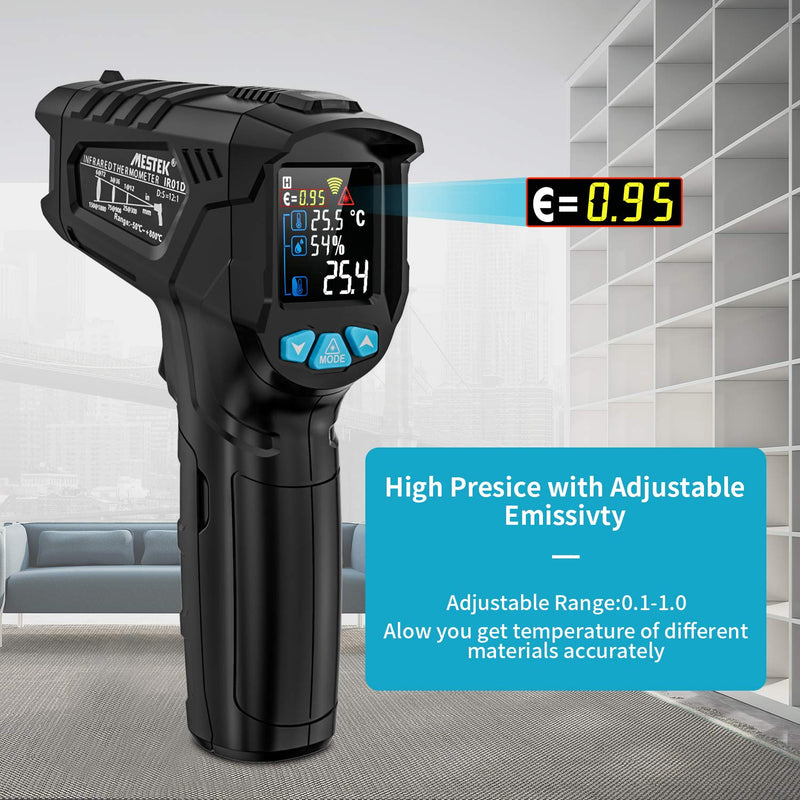 [Australia - AusPower] - Infrared Thermometer Temperature Gun MESTEK Non-Contact Laser Digital Thermometers with Color LCD Screen -58℉~1472℉(-50℃~800℃) Adjustable Emissivity Humidity(Not Accurate for Human Temperature) 