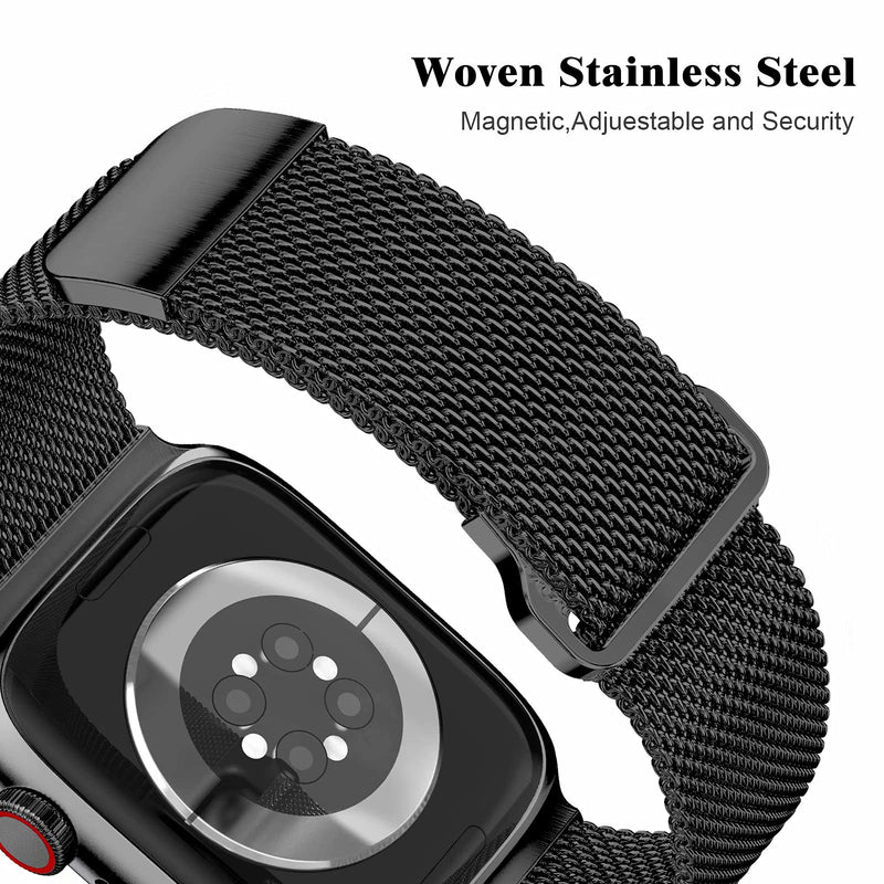 [Australia - AusPower] - JuQBanke Metal Magnetic Bands Compatible for Apple Watch Band 44mm with Case, Stainless Steel Milanese Mesh Loop Replacement Strap Compatible with iWatch Series SE 6/5/4/3/2/1 for Women Men,Black Black 44 mm 