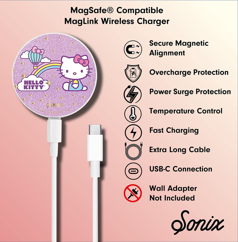 [Australia - AusPower] - Sonix x Hello Kity MagLink Wireless Charger Compatible with Apple MagSafe iPhone 13 and iPhone 12 Series, 10W Fast Wireless Charging Pad with 6.5ft Cable (USB-C), Rainbow Hello Kitty 