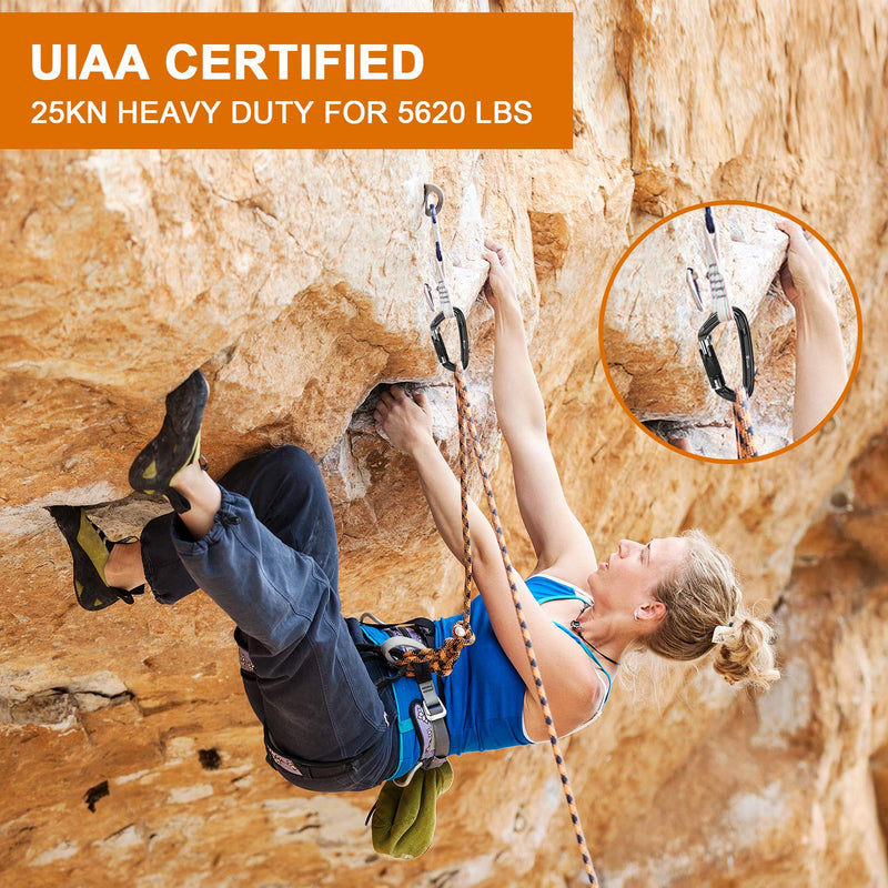 [Australia - AusPower] - Favofit UIAA Certified Climbing Carabiners (Certificate No.: USA 20-5611), 3 Pack, 25KN (5620 lbs) Heavy Duty Large Locking Carabiner Clips for Rock/Ice Climbing Rappelling Rescue Swing etc, Black 
