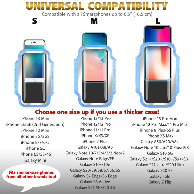 [Australia - AusPower] - TRIBE Running Phone Holder Armband. iPhone & Galaxy Cell Phone Sports Arm Bands for Women, Men, Runners, Jogging, Walking, Exercise & Gym Workout. Fits All Smartphones. Adjustable Strap, CC/Key Pocket M: iPhone Pro/X/XS/Galaxy S (Not Plus) Light Blue 
