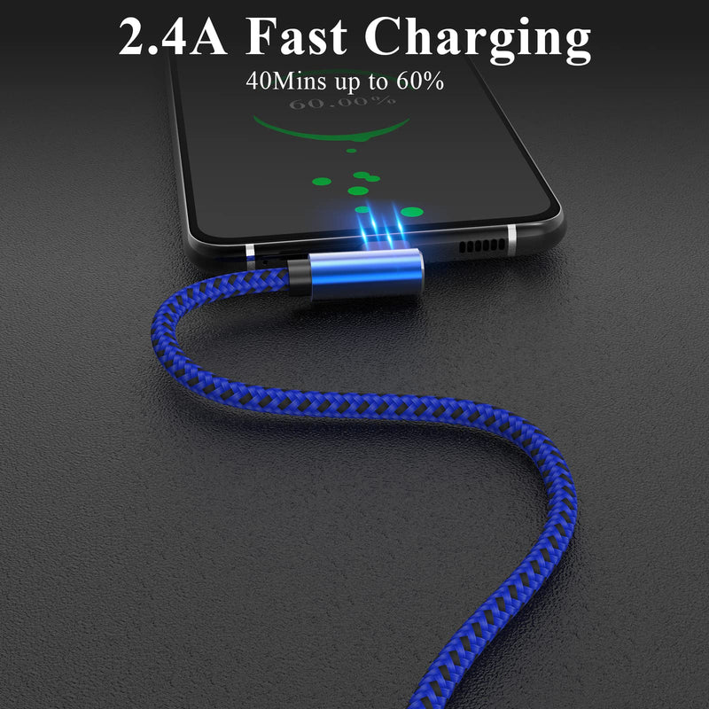 [Australia - AusPower] - Android Charger Cable, CTREEY [3 Pack/3FT 6FT 10FT] Micro USB Cable 90 Degree, Right Angle High Speed Fast Charging Cords for Samsung Galaxy S7 S6 J8 J7 Note 5,Kindle,LG,PS4,Camera (Blue) 