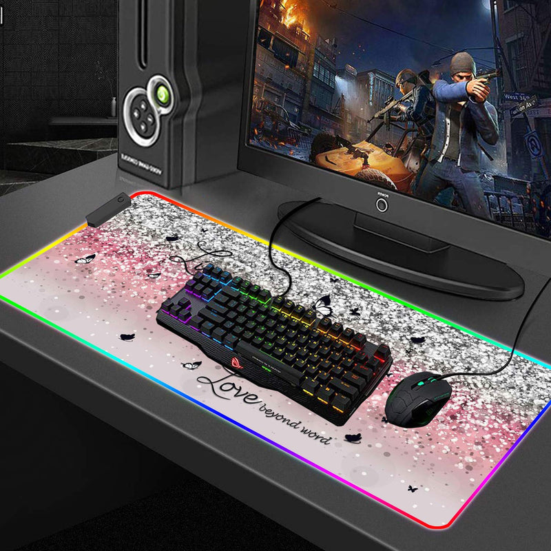 [Australia - AusPower] - CICPLKSE Customized RGB Gaming Mouse Pad and Coffee Coaster,Large Glowing Led Anti-Slip Rubber Base Computer Keyboard Desk Mouse Mat 31.4x11.8 Inch,Pink Glittering Live Laugh Love Pink Glittering Live Laugh Love 