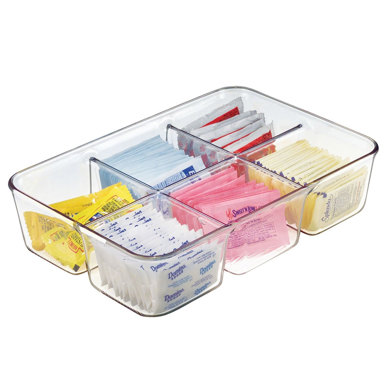 [Australia - AusPower] - iDesign Linus Plastic Divided Packet Organizer, Holder for Condiments, Sugar, Salt, Pepper, Sweeteners, Tea Bags, Spices, 6.5" x 9.5" x 2.25" - Clear 3 Section 