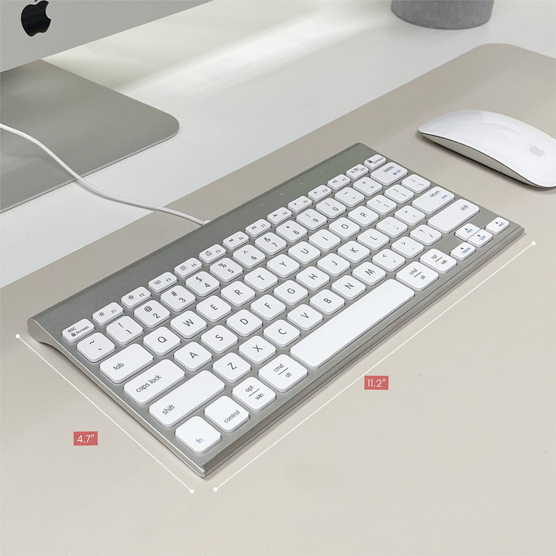 [Australia - AusPower] - Macally USB Wired Keyboard for Mac and Windows PC - Space Saving Compatible Small Apple Keyboard - 78 Keys External Mac Keyboard for MacBook Pro/Air, iMac, Desktop Mac Mini - Silver Aluminum 
