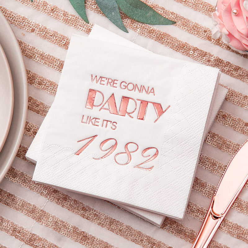 [Australia - AusPower] - Crisky 40th Birthday Cocktail Napkins Rose Gold for Women 40th Birthday Party Decorations for Cake Dessert Berverage Table, 40th Birthday Party Supplies,50 Pcs Disposable Napkins, 3-Ply 