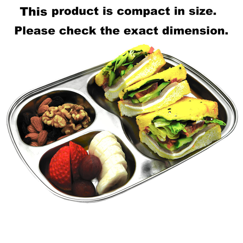 [Australia - AusPower] - Korean Stainless Steel Divided Plates by KS&E, Kids Toddlers Babies Tray, BPA Free, Diet Food Control, Camping Dishes, Compact Serving Platter, Dinner Snack, 3 Compartment Plate Silver, Set of 2 3 Compartments 