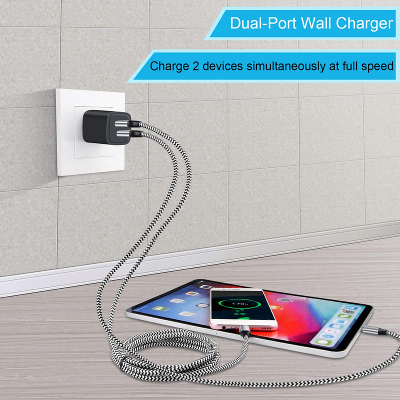 [Australia - AusPower] - USB Wall Charger Block Dual Port Charger Plug Phone Charger Adapter with 2 Pack 6FT Fast Charging Type C Cable Data Sync Cord for Samsung Galaxy S21 S20 S20FE Note 20, LG Stylo 6 5 4, Pixel 5 4a 4XL 