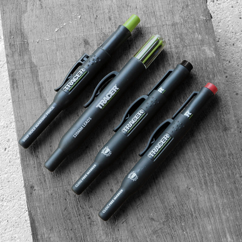 [Australia - AusPower] - TRACER Marking Kit - Deep Hole Pencil, ALH1 Lead set and 2 Clog Free Markers with Holsters. Construction pencil & Marker set 