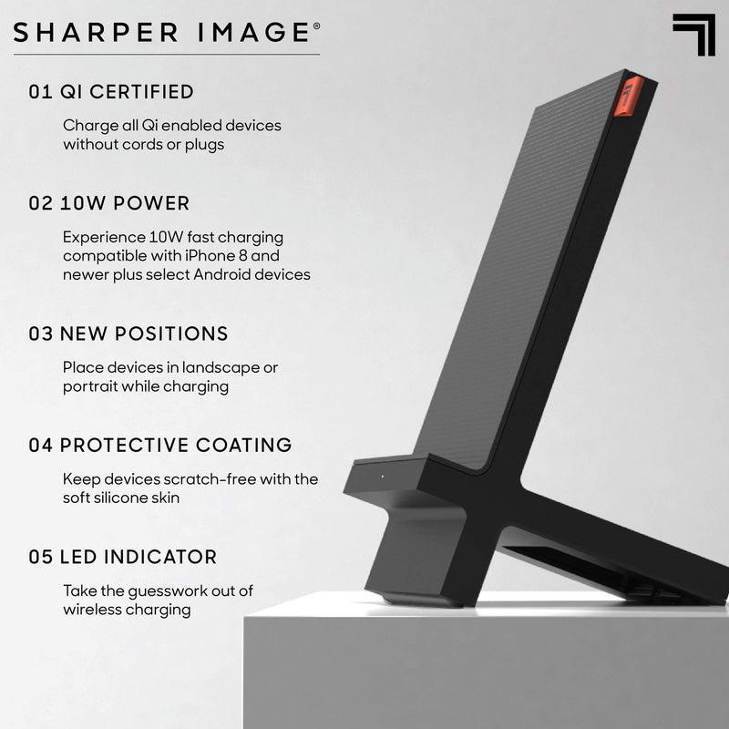 [Australia - AusPower] - SHARPER IMAGE Wireless Qi Charging Dock, Wirelessly Charge Compatible Devices, 10-Watt Fast Charger, Sleek Stand with Finish Protecting Coating, Ultimate Smartphone Accessory 