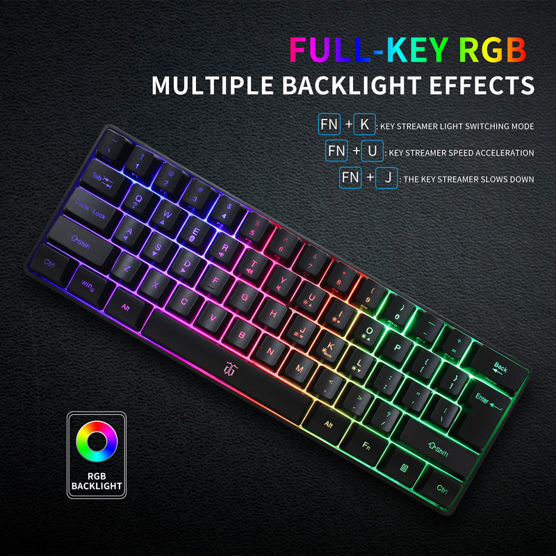 [Australia - AusPower] - Snpurdiri 60% Wireless Gaming Keyboard,2200mAh Mini 61 Keys Mechanical Feeling Keyboard with Bluetooth 5.1&2.4G Wireless Dual Modes,Support Charging,Suitable for PC/Tablet/Smartphone Gamer,Black Black 