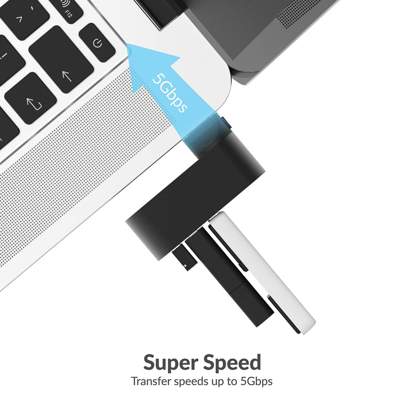 [Australia - AusPower] - SABRENT Premium 3-Port Aluminum Mini USB 3.0 Hub [90°/180° Degree Rotatable] (HB-R3MB) Black 