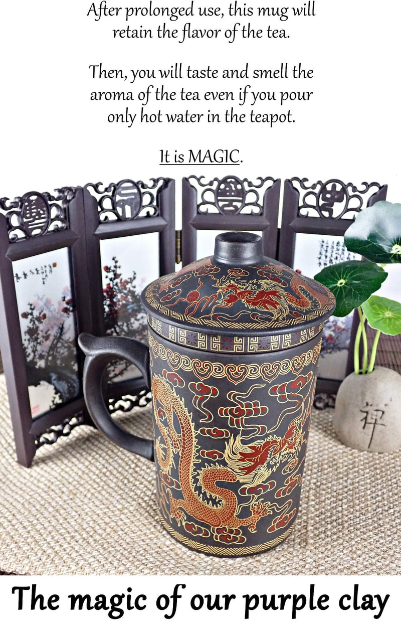 [Australia - AusPower] - 25DOL Chinese Tea Mug with Infuser and Lid 10Oz | Chinese Yixing Purple Clay Coffee Mug | Chinese Mug with Lid | Chinese Dragon Mug | Chinese Tea Infuser Mug | Travel Mug | Retain Heat very well Mug Dragon 