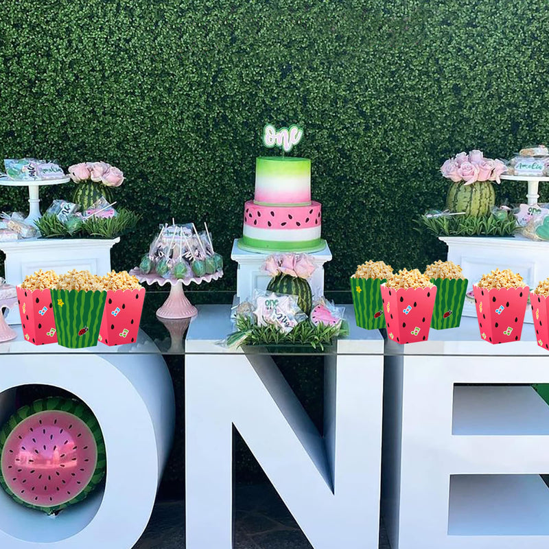[Australia - AusPower] - 20 pcs Cartoon Melon Popcorn Boxes, Snack Treat Boxes Candy Cookie Container for Kids Boys Girls J Watermelon Theme Birthday Favors Movie Night Party Supplies Decorations 