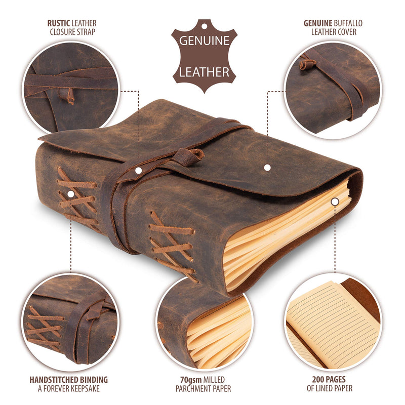 [Australia - AusPower] - Leather Journal Lined Notebook Paper - Leather Bound Journals for Writing for Women and Men, 7 x 5 Inches Ruled Small Notebooks, Kraft Paper with 400 pages - Lined Paper College Ruled & Travel Size 7" x 5" Lined 