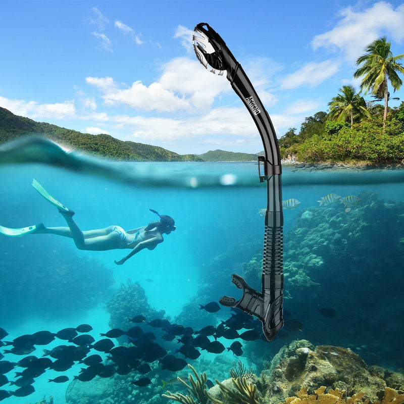 [Australia - AusPower] - Aegend Dry Snorkel, Dive Mask Easy-Breath Free Diving Snorkel for Snorkeling Scuba Diving Freediving Swimming, with Top Dry Valve and Food-Grade Silicone Mouthpiece Black 