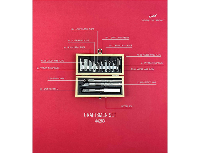 [Australia - AusPower] - Excel Blades 44283 Craftsman Hobby Knife Set, Precision Cutting Tool Set, Craft Knife Set Includes Assortment of Light Duty to Heavy Duty Handles and 13 Blades 
