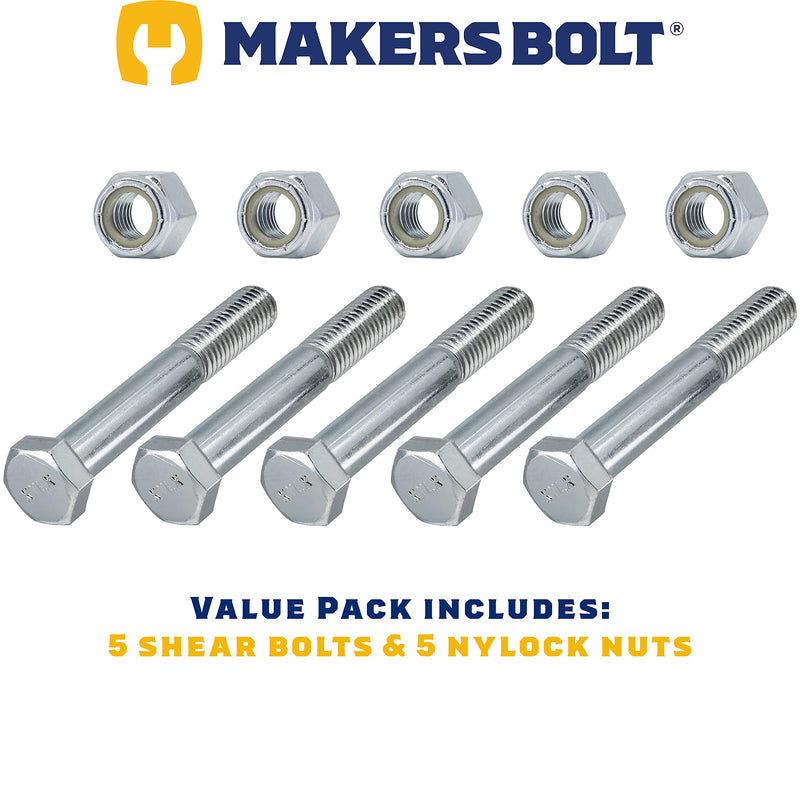 [Australia - AusPower] - Grade 2 Shear Bolts for Rotary Cutters 1/2" x 3-1/2" with Nylock Nuts - 5 Pack Grade 2: 1/2 X 3-1/2 