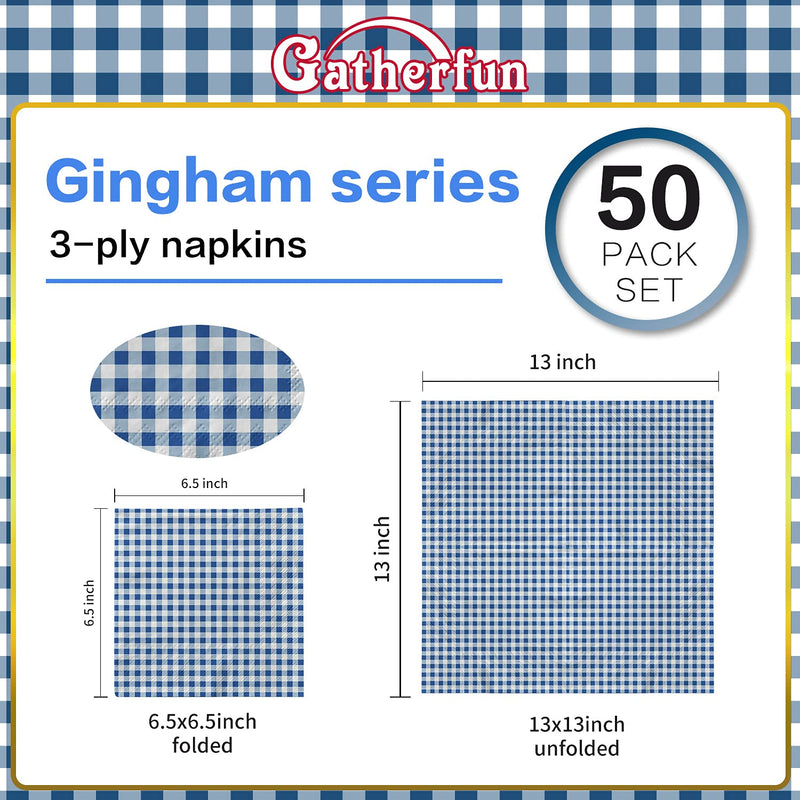 [Australia - AusPower] - Gatherfun Disposable Paper Napkins Blue and White Gingham for Dinner Picnic and Parties (Pack of 50) Blue Plaid 50 Count (Pack of 1) 