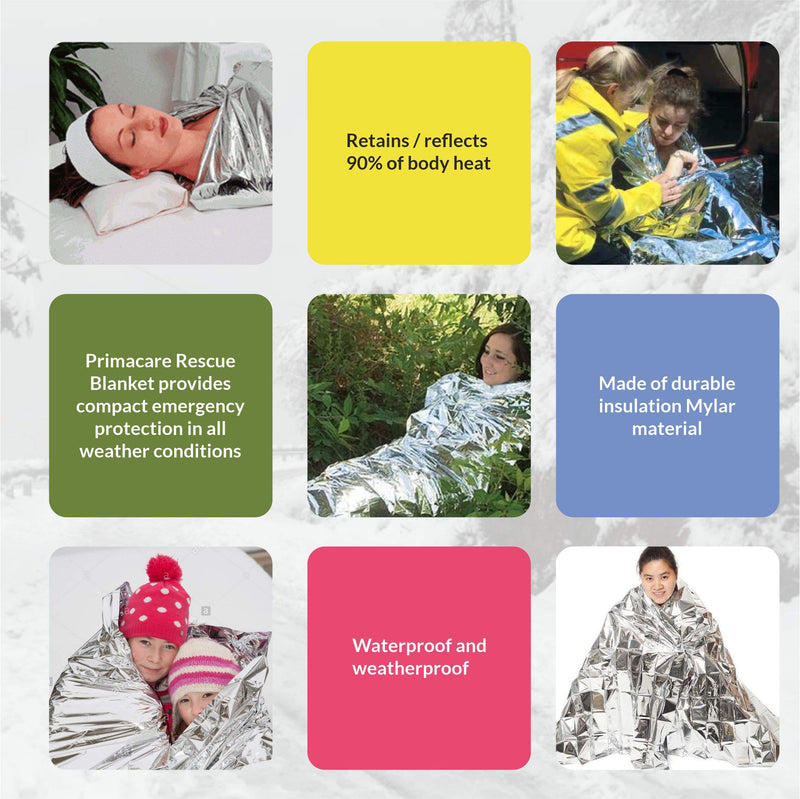 [Australia - AusPower] - Primacare HB-10 Emergency Foil Mylar Thermal Blanket (Pack of 10), 52" Length x 84" Width, Silver 