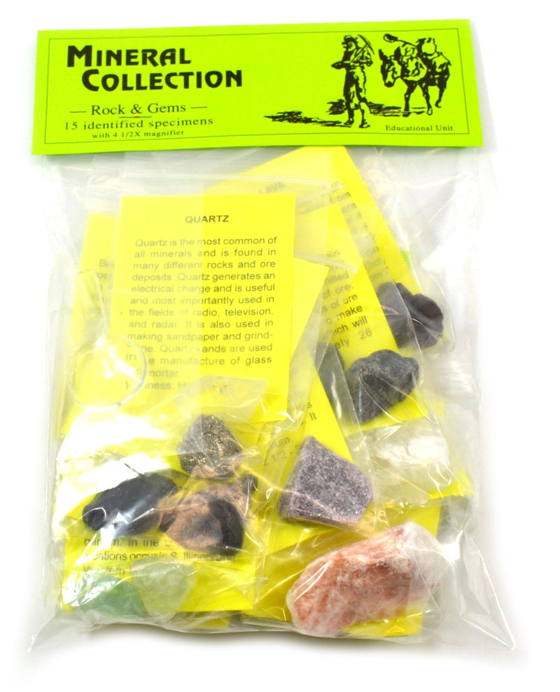 [Australia - AusPower] - Premium Mineral Collection with 15 Identified Specimens and 4.5X Hand Lens 