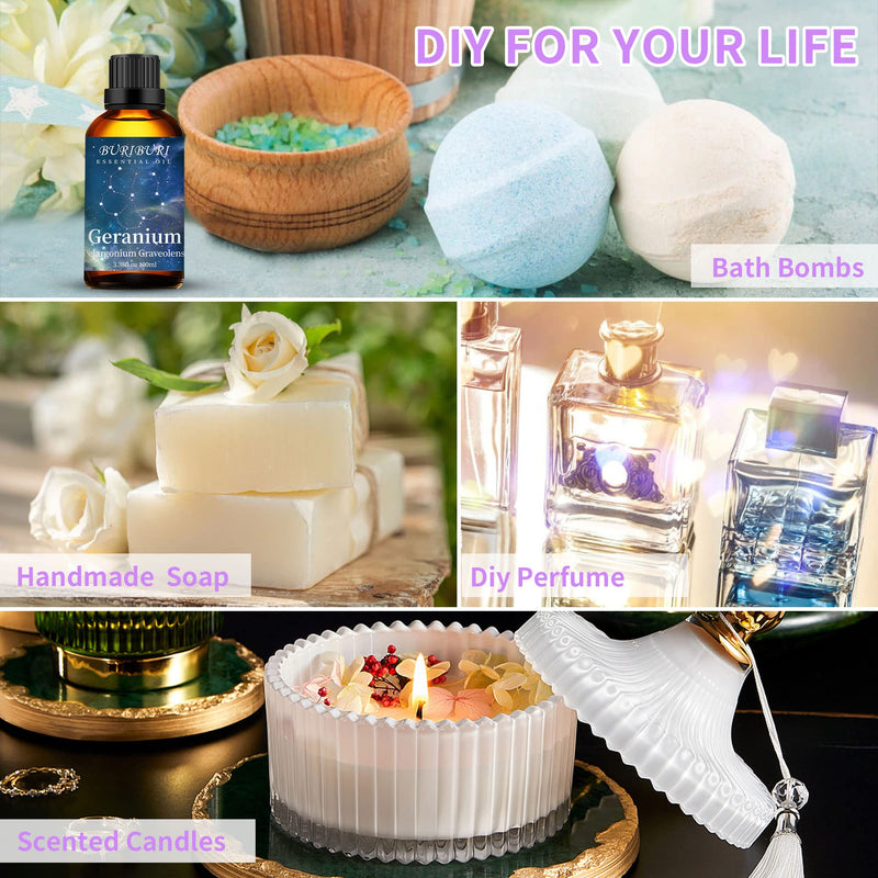 [Australia - AusPower] - 100ML Geranium Essential Oil , 100% Pure Undiluted Aromatherapy Geranium Oil 3.38fl.oz for Soap, Candle Making, Massage, Diffuser, Humidifier 