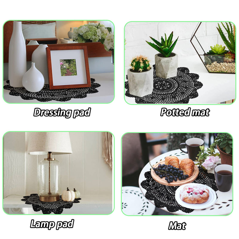 [Australia - AusPower] - Qxzvzem 2 Pieces 15 Inch Doilies Crochet for Dressers and End Tables Crafts Disposable Medium Halloween Valentines Doilies Cloth Lace Placemats Coasters Black Cotton Round Vintage Tablecloth 