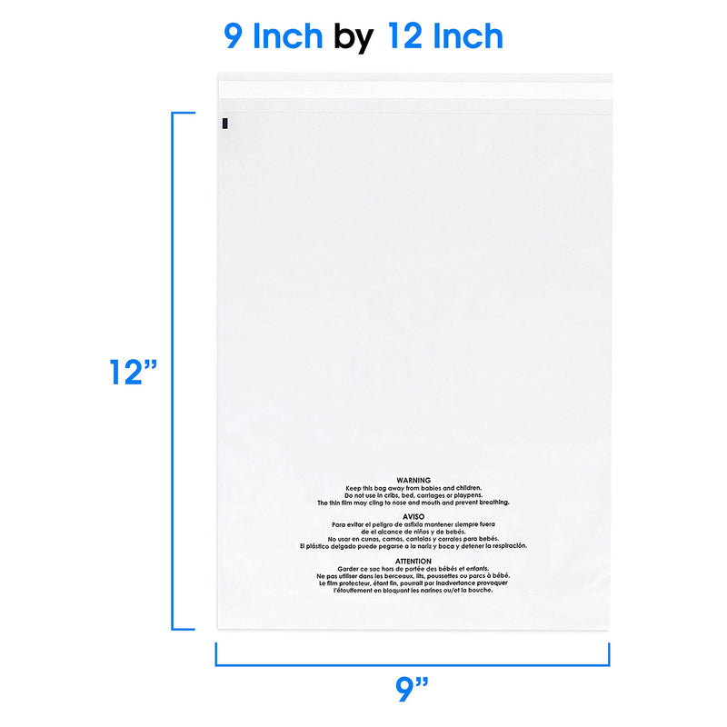 [Australia - AusPower] - Spartan Industrial - 9” X 12” (100 Count) Self Seal Clear Poly Bags with Suffocation Warning for Packaging, T Shirts & FBA - Permanent Adhesive 9" X 12" 