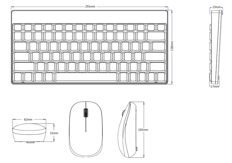 [Australia - AusPower] - Perixx Periduo-712B Wireless Mini Keyboard and Mouse Set, Black, US English Layout 