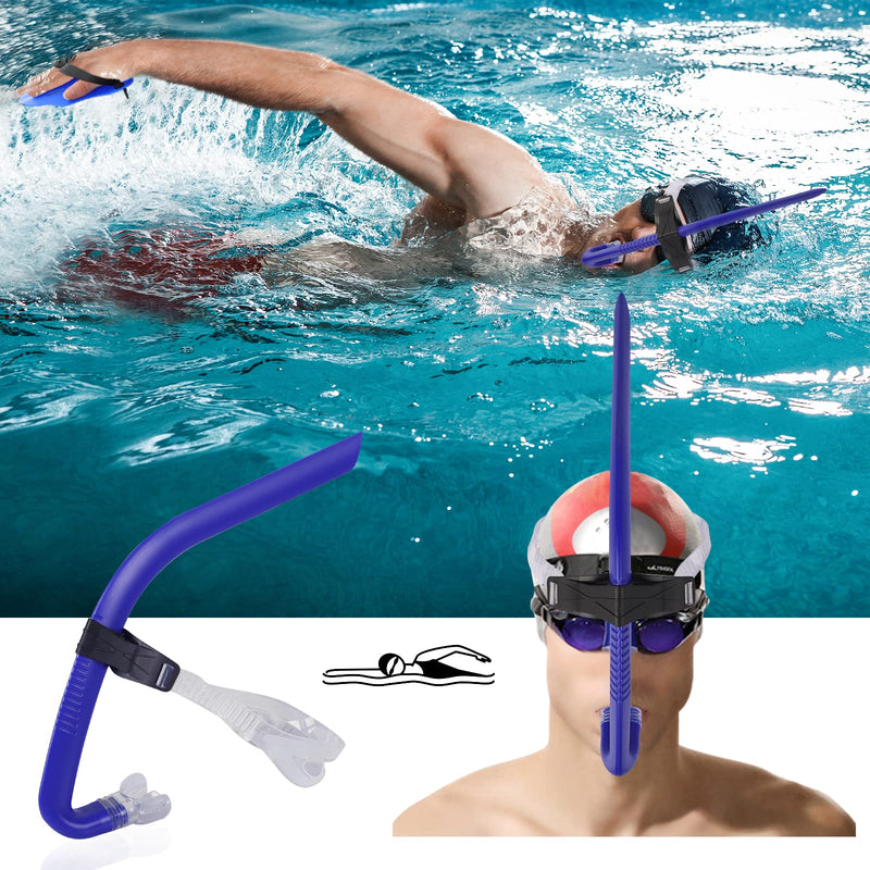[Australia - AusPower] - FalinLego Swim Snorkel for Lap Swimming, Swim Training Snorkel Front Mounted Training Gear with Comfortable Head Pads and Food-Grade Silicone Mouthpiece for Pool Open Water, Blue, Adult 