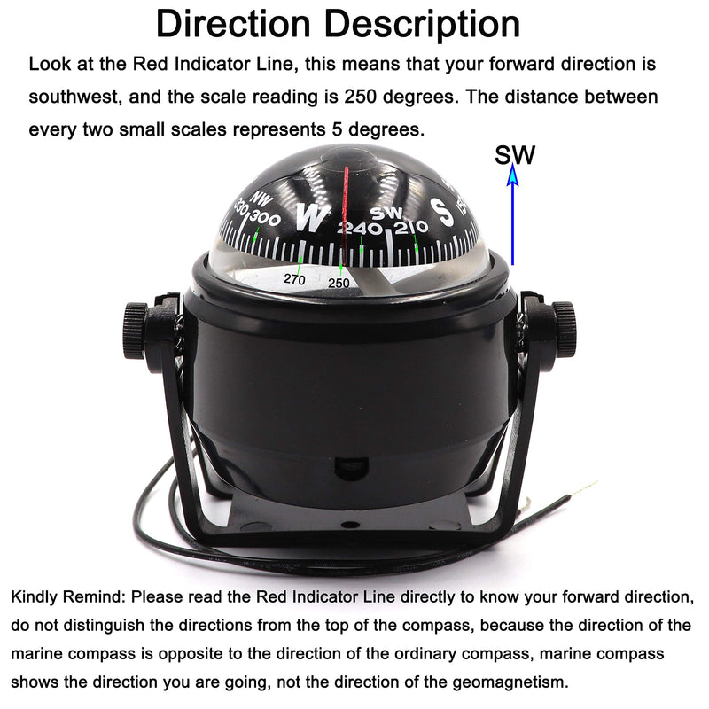 [Australia - AusPower] - DETUCK Boat Compass Dashboard Marine Compass for Boat Compass Dash Mount Night Lighting 