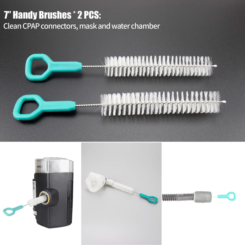 [Australia - AusPower] - Jakia CPAP Tube Hose Cleaning Brush Kit 7 ft Strong Flexible Spring Body with Double Brush Heads Each 8.7" and 6.7“ Diameters Plus Two 7" Handy Brushes, 4 PCS Bandage Ties and 2 PCS Hose Bushin 