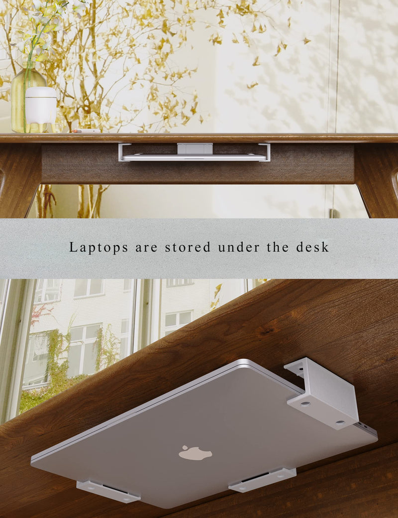 [Australia - AusPower] - ZZHDESBY Under Desk Laptop Mount Under Desk Laptop Drawer with Adhesive & Screw Fit for Macbooks, Keyboard, Routers, Modems, Cable Box, Network Switch and More (White) White 