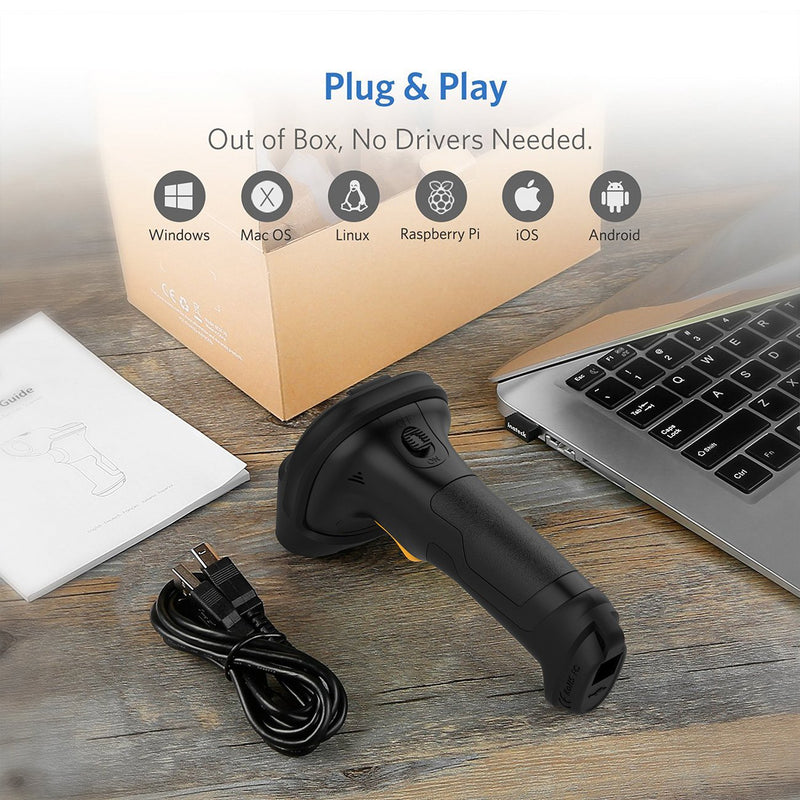 [Australia - AusPower] - Inateck Barcode Scanner, Wireless Scanner, 2600mAh Battery, 35M Range, Automatic Scanning, BCST-60 Black 