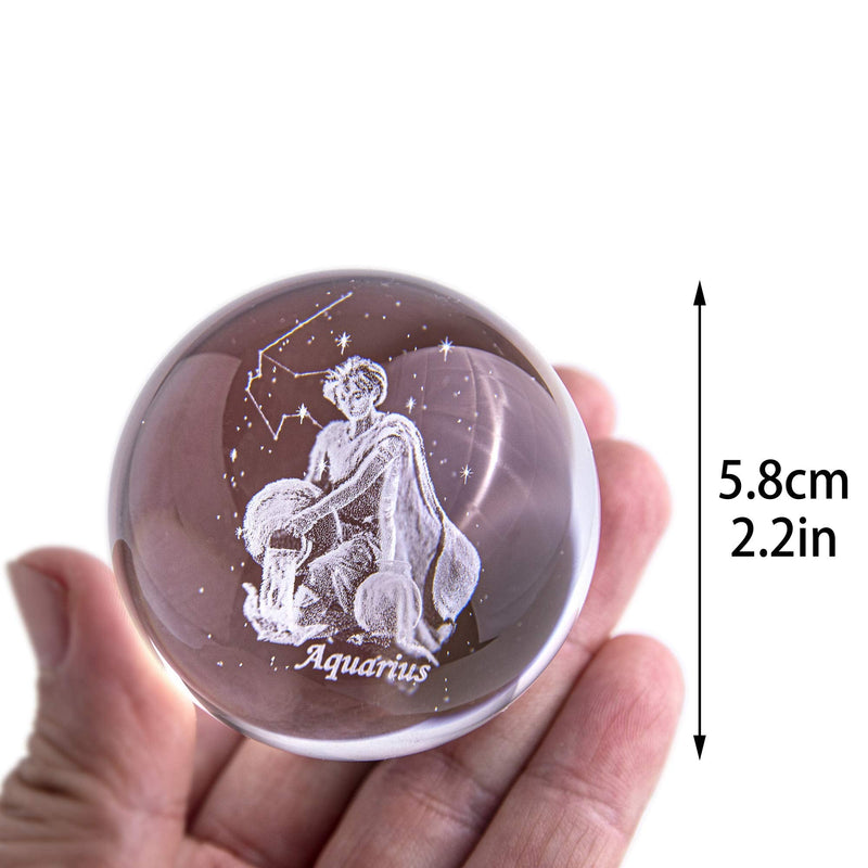 [Australia - AusPower] - 3D Laser Constellation Crystal Ball 60mm Crystal Paperweight Full Sphere Glass Fengshui With Sliver-Plated Flowering Stand(Aquarius) Aquarius 