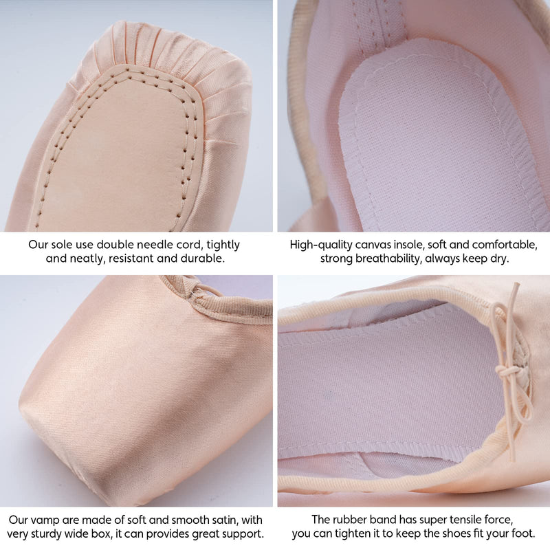 [Australia - AusPower] - DoGeek Satin Pointe Shoes for Girls and Ladies Professional Ballet Dance Shoes with Ribbon for School or Home (Choose One Size Larger) 1 Pink 